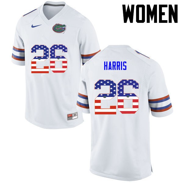 Florida Gators Women #26 Marcell Harris College Football USA Flag Fashion White